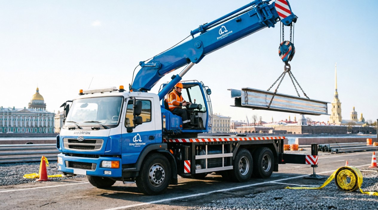 Аренда манипулятора Hino 300 с КМУ 3 тонны для вывоза мусора и дачных работ в СПб